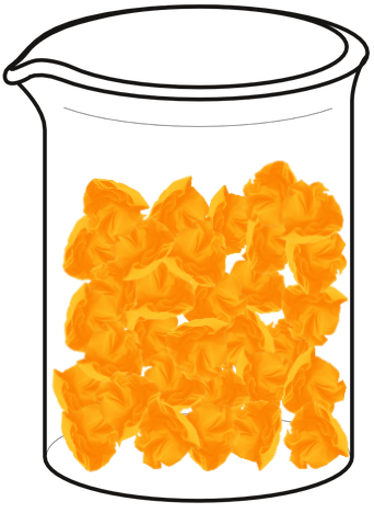 Close-up of the jar physics simulation showing colorful crumpled notes falling and stacking with realistic physics