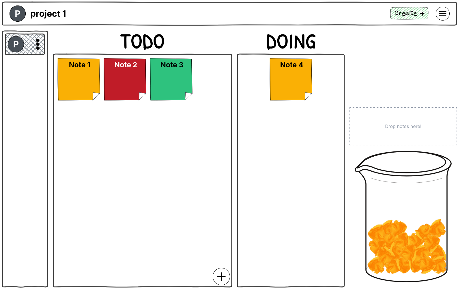 Screenshot of DoneJar app showing a kanban board with TODO, DOING, and DONE columns. The DONE column has a jar filled with colorful sticky notes representing completed tasks, creating a visual satisfaction jar.