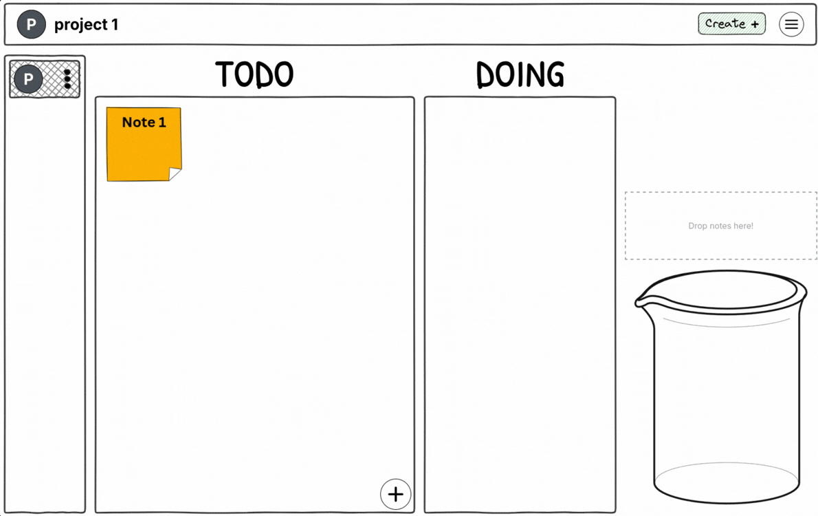 Screenshot showing a sticky note being dragged from TODO to DOING column with a smooth animation